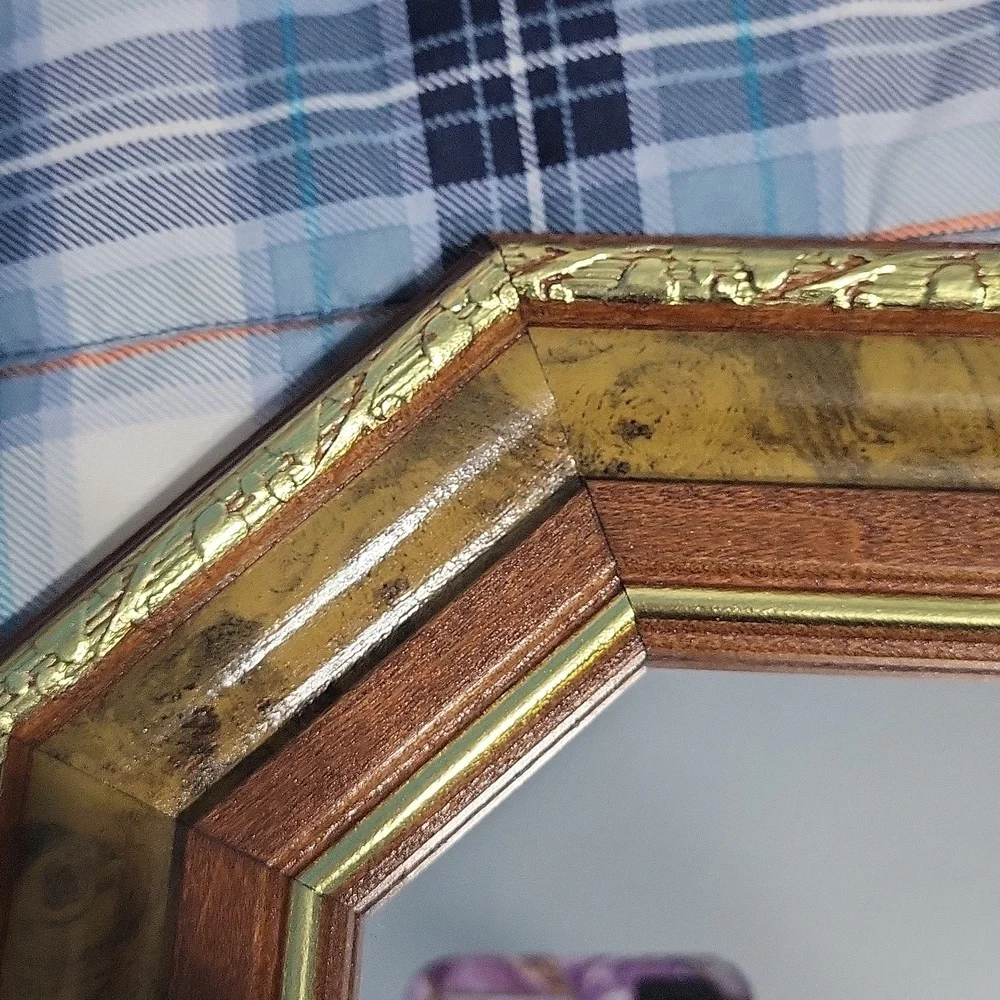 2 Vintage Home Interiors long Octagonal wall hanging mirrors decor wood USA